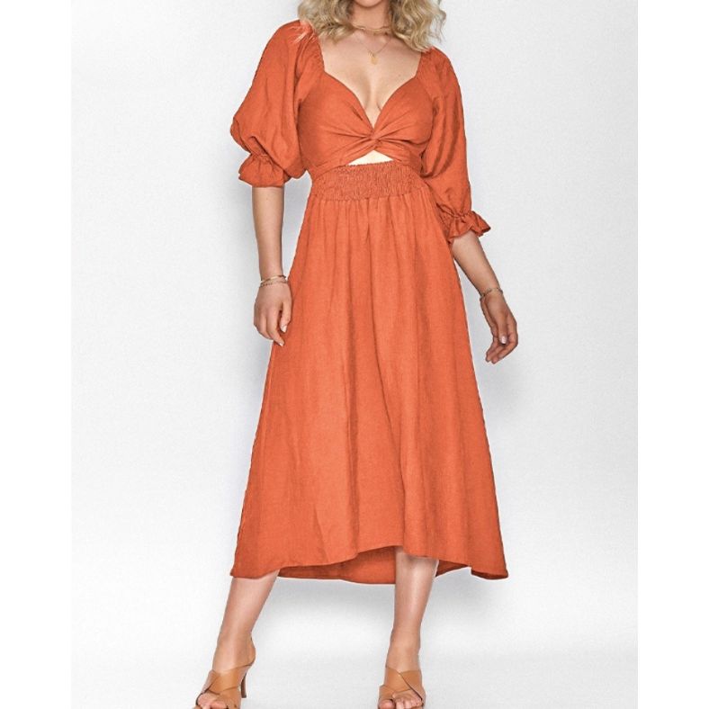 Variant image for Women's Ruffle Sleeve Midi Dress Lightweight A-Line Design - Trinity-9