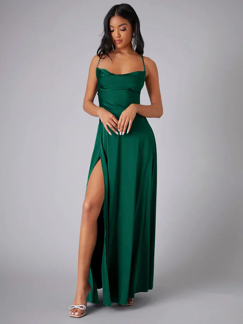 Women Elegant Draped with Spaghetti Carriers Maxi Dress - Alvaree