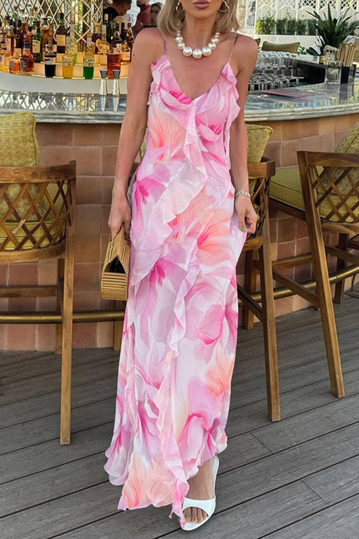 Women's Ruffles Floral Maxi Dress - Anna