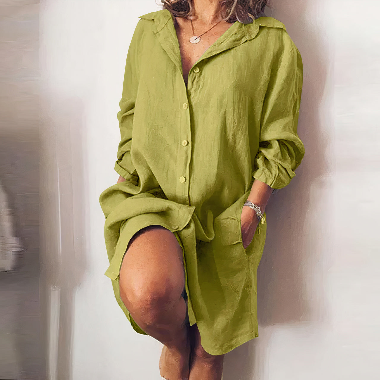 Ladies mini dress with button closure - Elena-5