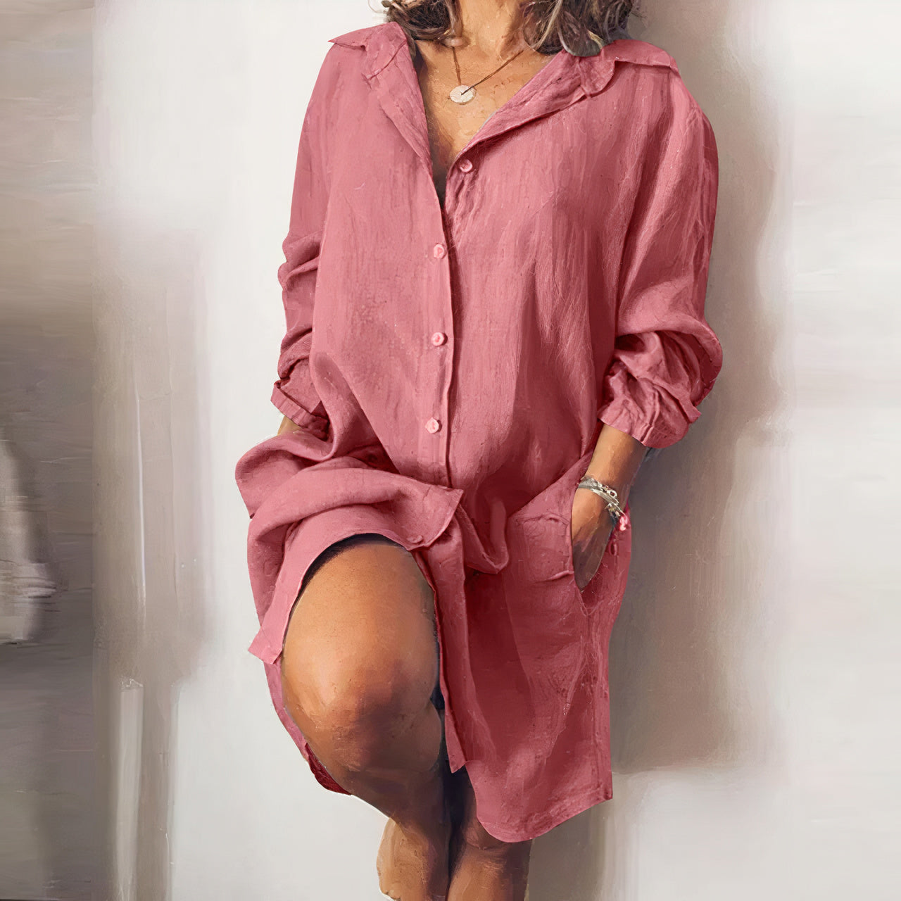Ladies mini dress with button closure - Elena-3