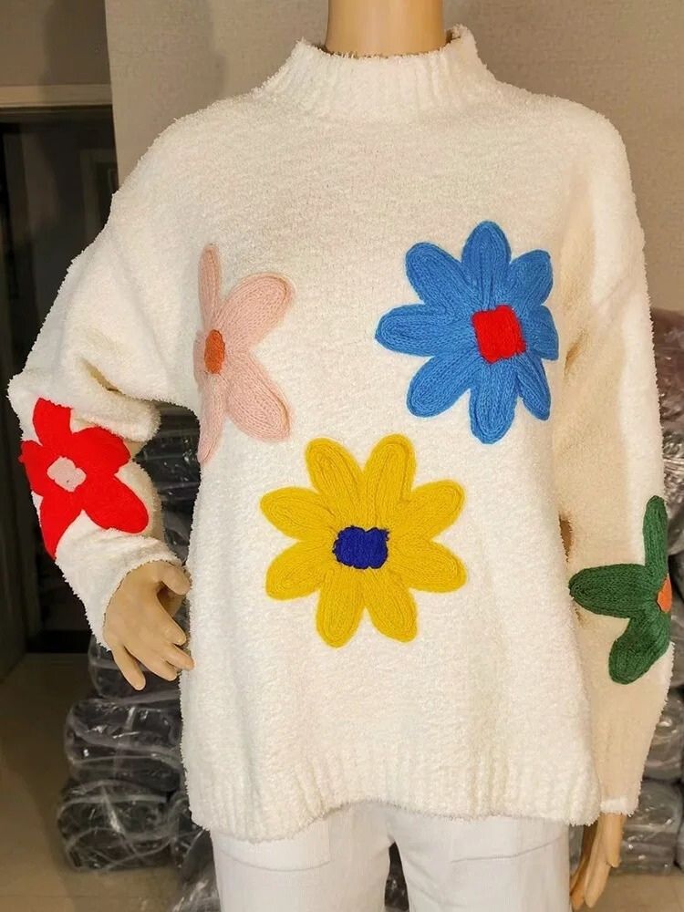 Women’s Colorful Floral Knitted Turtleneck Jumper - Solange