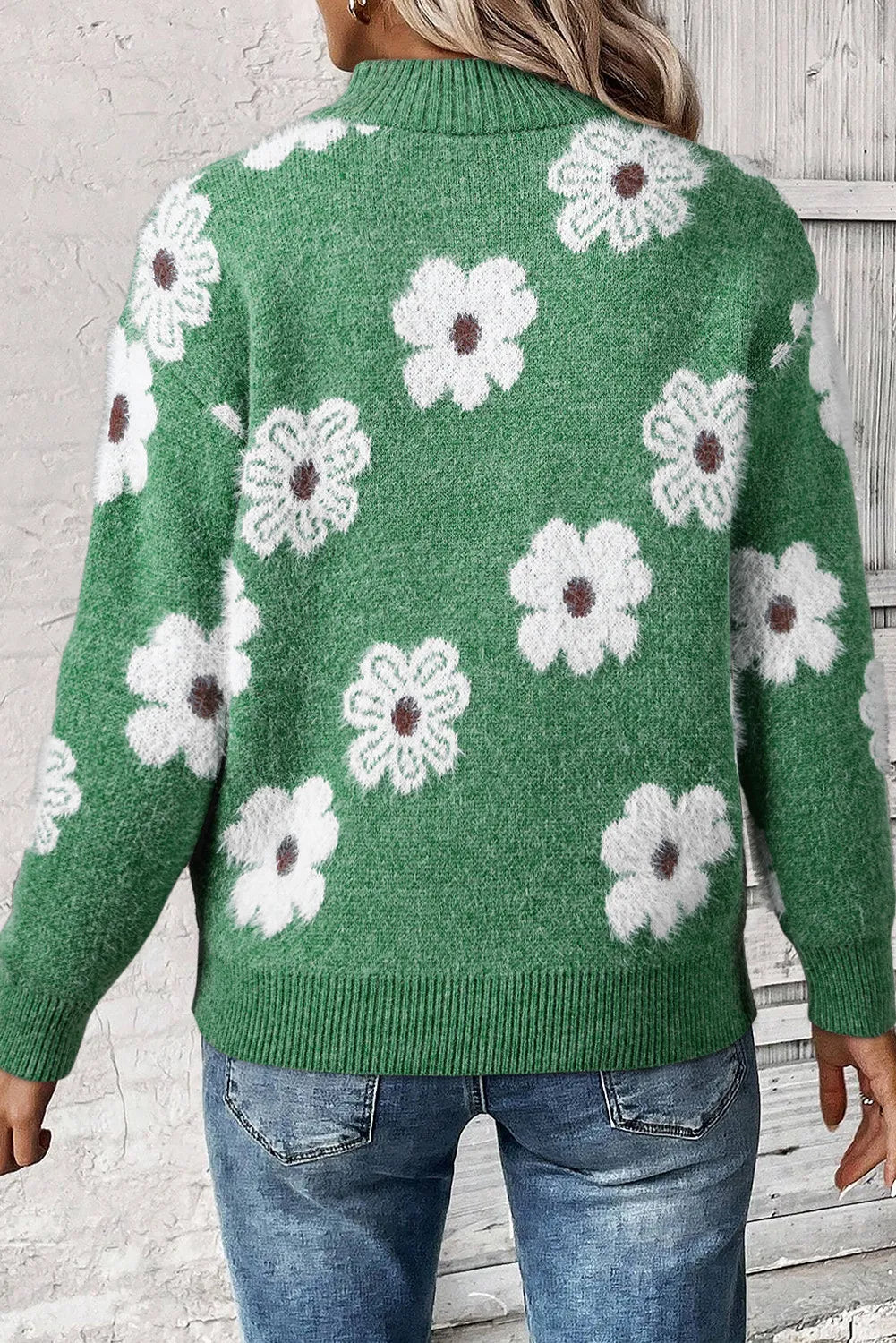 Women’s Stylish Floral Half Zip Sweater - Margaret