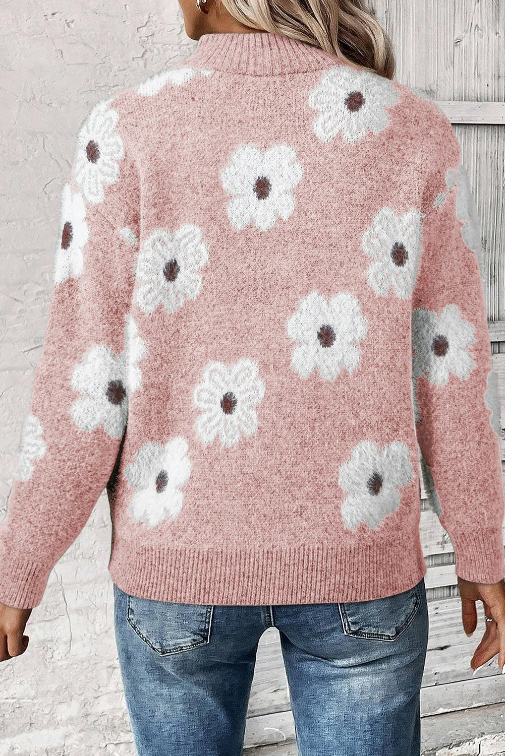 Women’s Stylish Floral Half Zip Sweater - Margaret