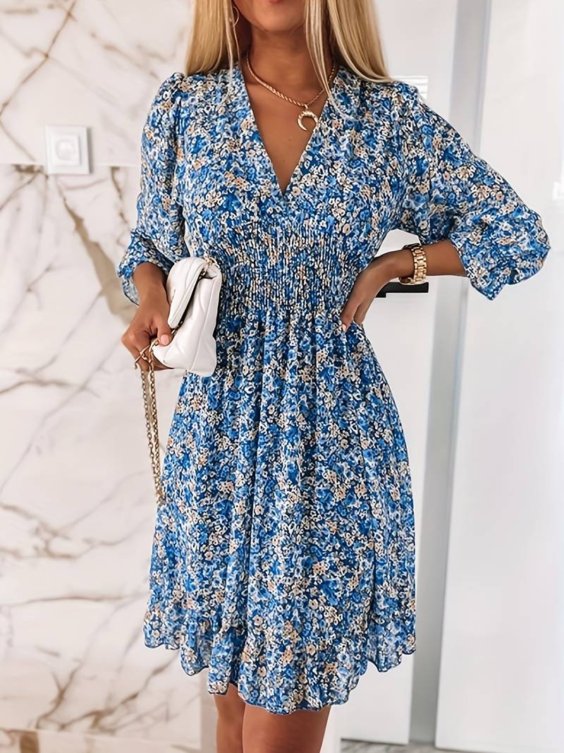 Women's Puff Sleeves Boho Mini Dress - Ava