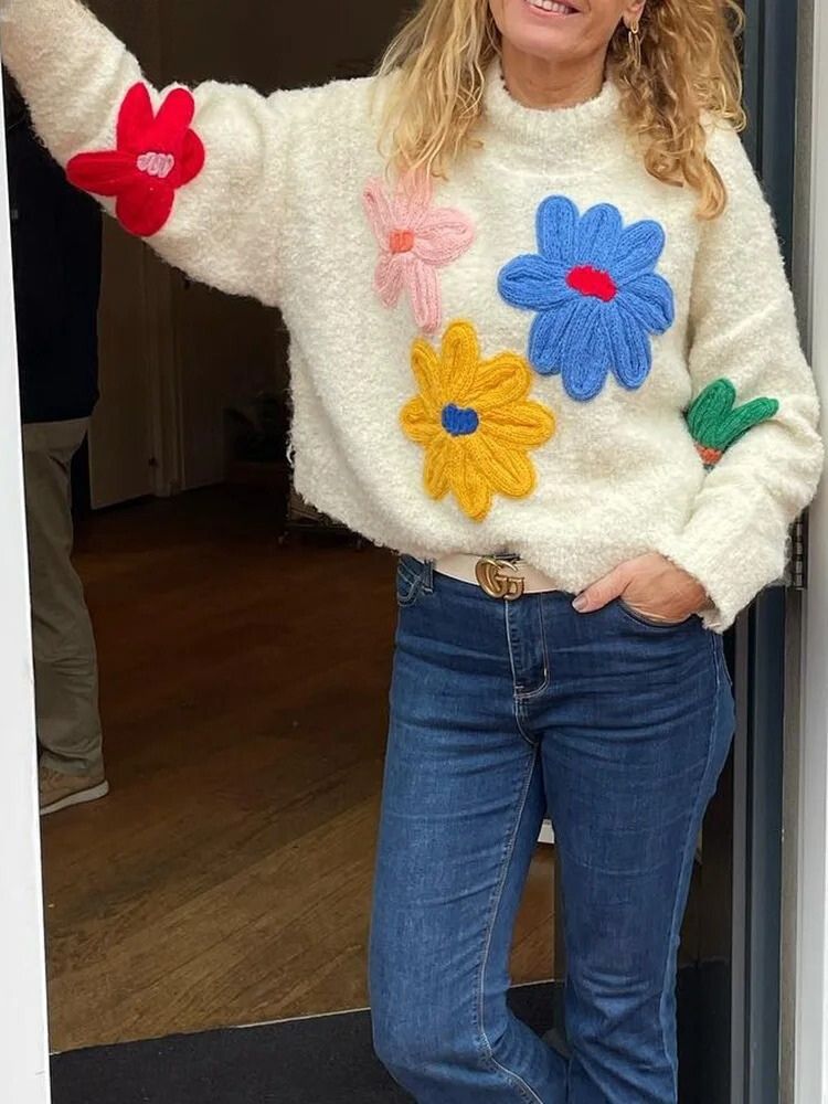 Women’s Colorful Floral Knitted Turtleneck Jumper - Solange