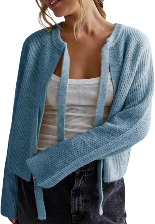 Variant image for Women’s Knitted Long Cardigan with Double Bow Fastening - Vernice-16