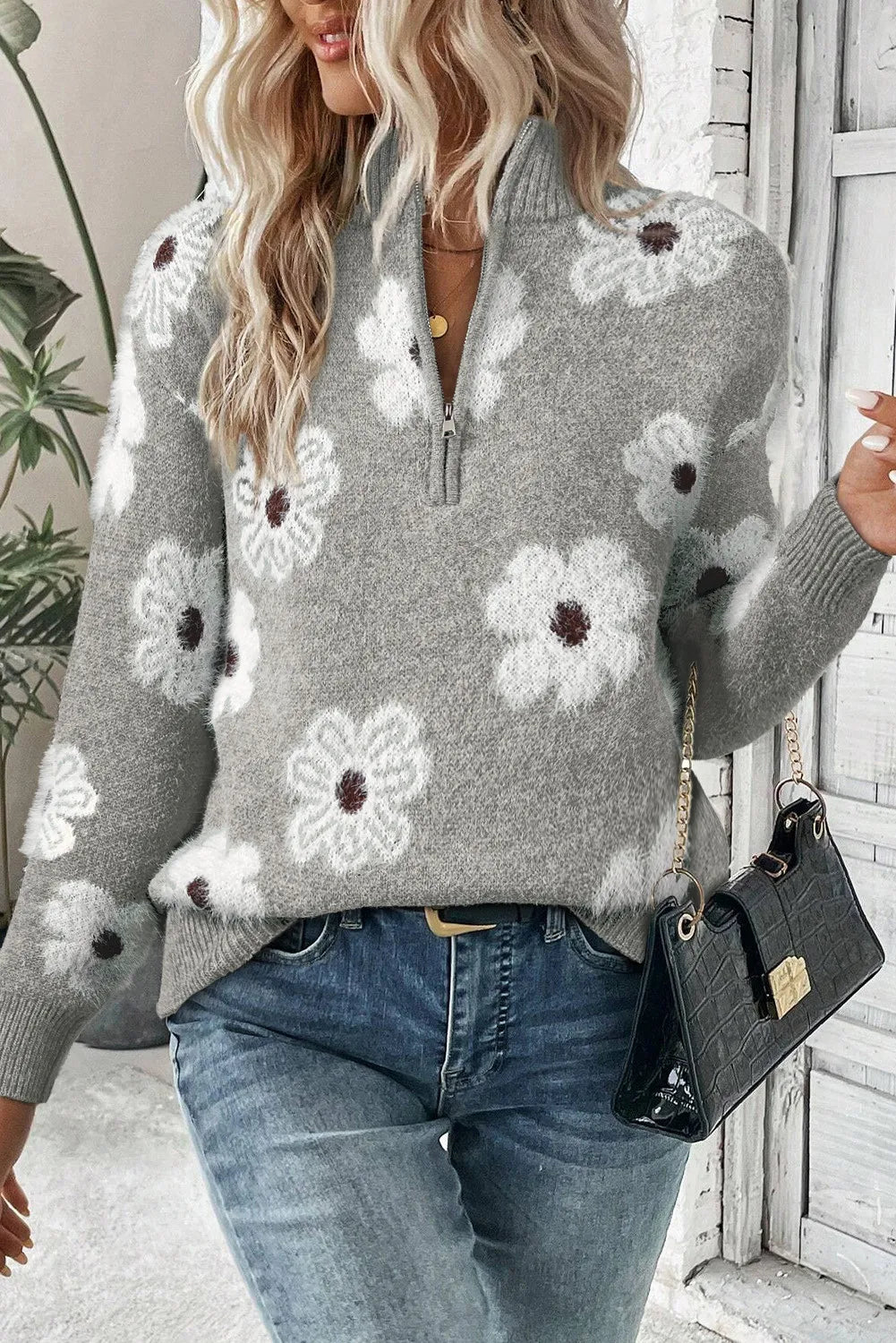 Variant image for Women’s Floral Half Zip Sweatshirt Stylish Design - Margaret-11