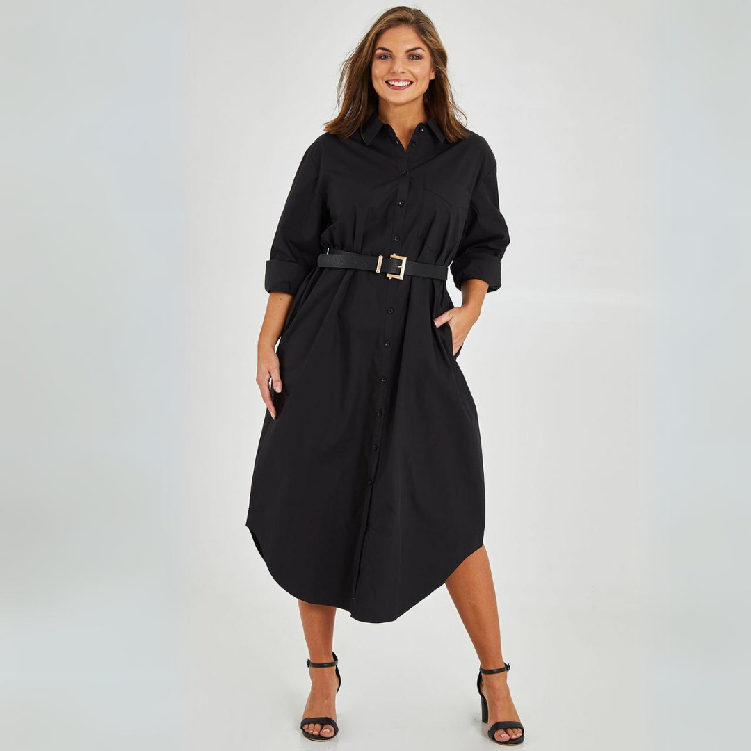 Women Button-Up Shirt Dress with Side Slit | Giselle