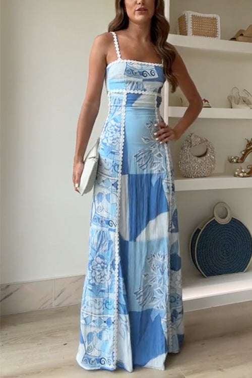 Women Blue Patchwork Maxi Dress | Blythe