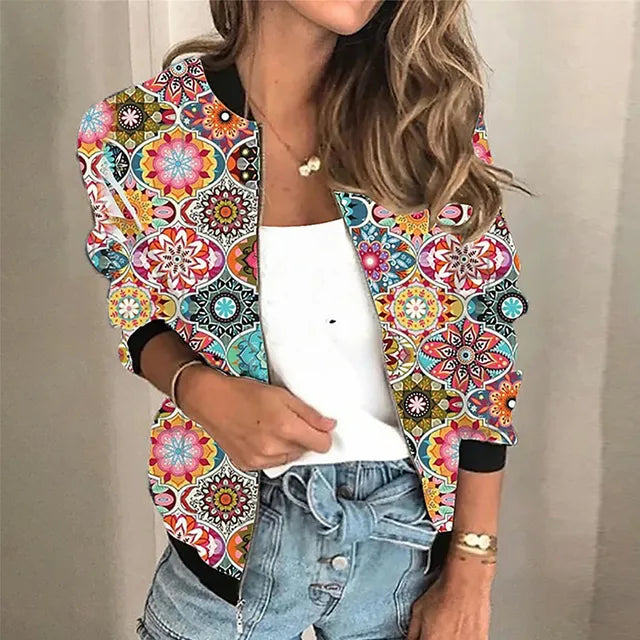 Women's Lightweight Stylish Printed Zipper Jacket - Faye