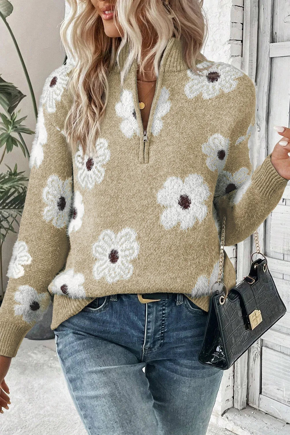 Variant image for Women’s Floral Half Zip Sweatshirt Stylish Design - Margaret-16