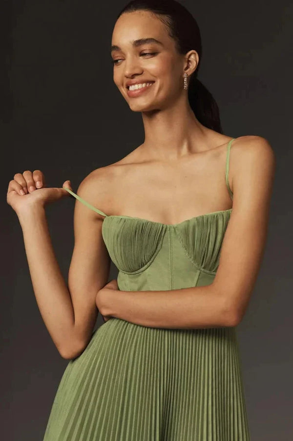 Women’s Green Elegant Flare Midi Dress - Auria
