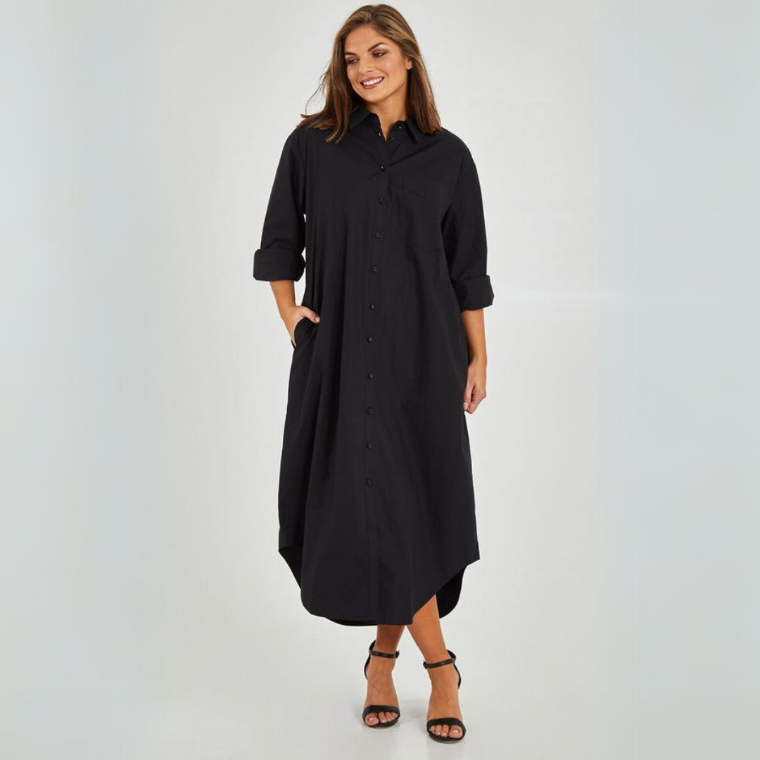 Women Button-Up Shirt Dress with Side Slit | Giselle