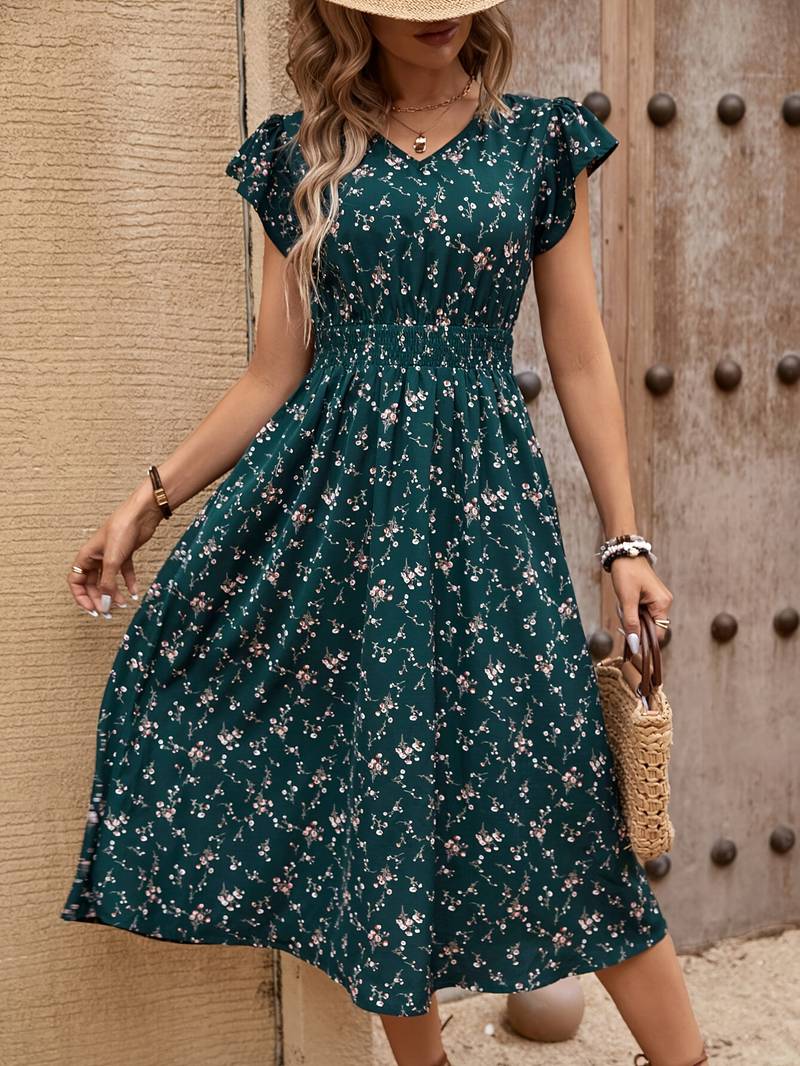 Women's Casual V-neck Midi Dress - Celeste