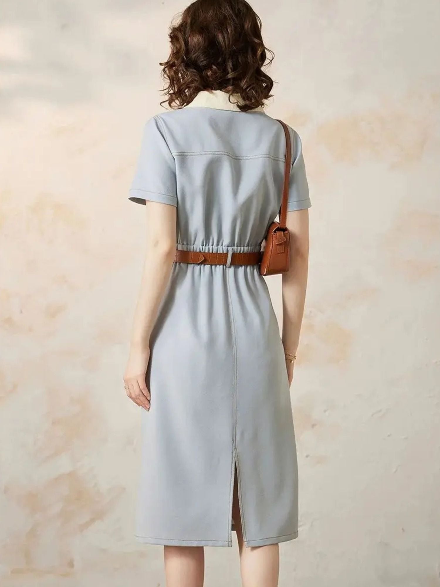 A-Line Shirt Dress with Turn-Down Collar - Celine