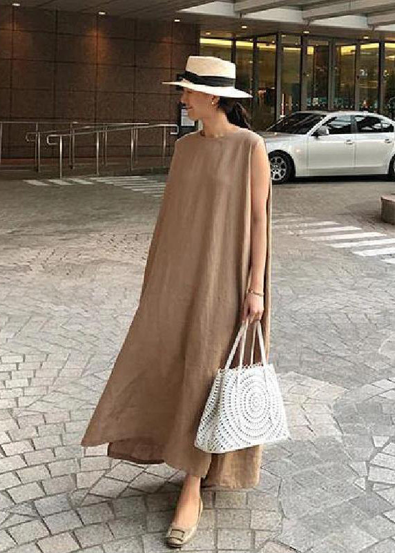 Bohemian O Neck Side Open Linen Cotton Clothes Fabrics Dress - Ophelia