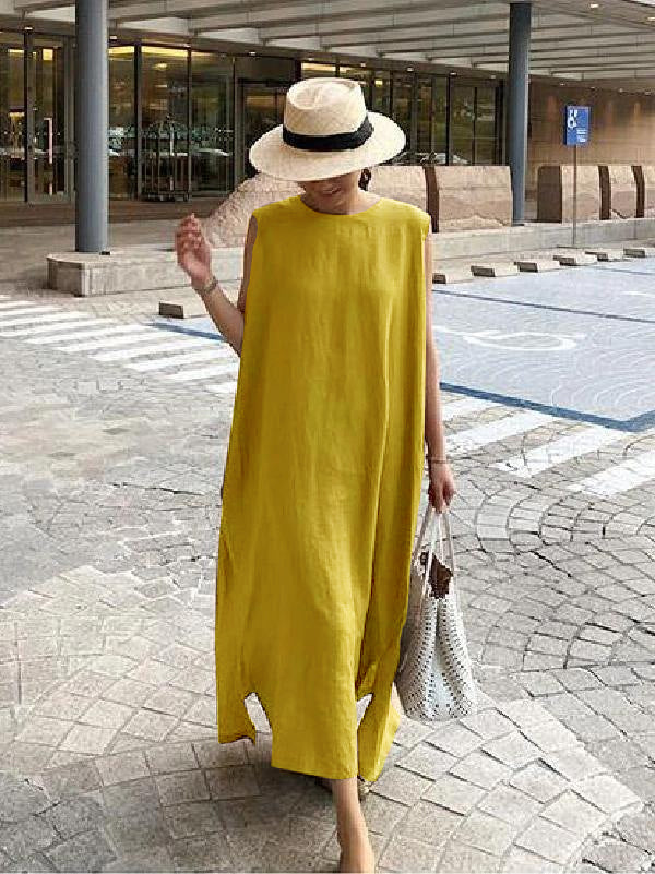 Bohemian O Neck Side Open Linen Cotton Clothes Fabrics Dress - Ophelia
