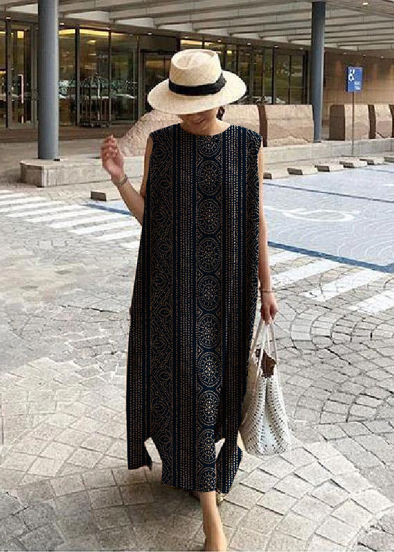 Bohemian O Neck Side Open Linen Cotton Clothes Fabrics Dress - Ophelia