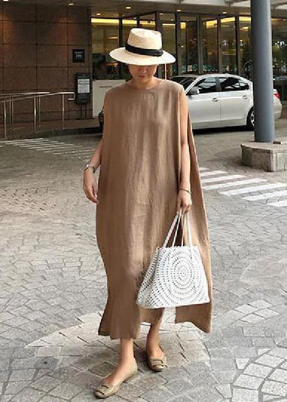 Bohemian O Neck Side Open Linen Cotton Clothes Fabrics Dress - Ophelia