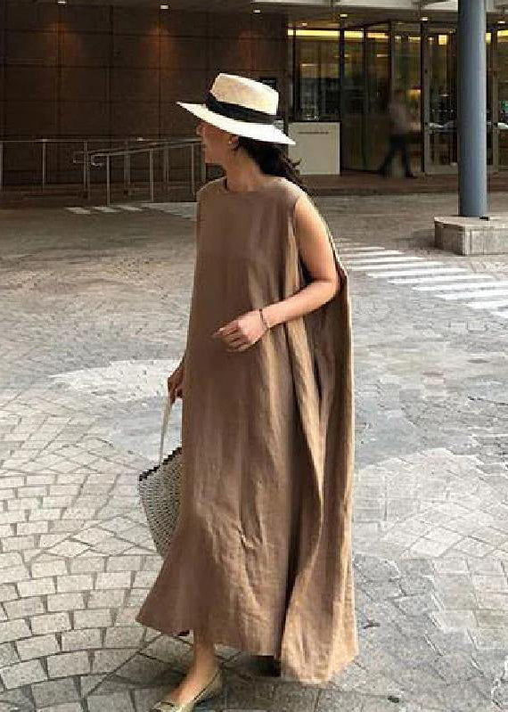 Bohemian O Neck Side Open Linen Cotton Clothes Fabrics Dress - Ophelia