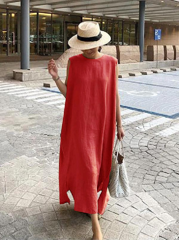 Bohemian O Neck Side Open Linen Cotton Clothes Fabrics Dress - Ophelia