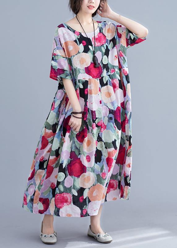 Bohemian floral Long dress half sleeve Cinched Maxi summer Dresses - Cleo