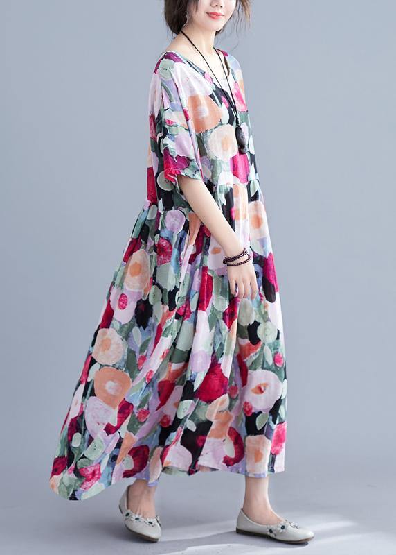 Bohemian floral Long dress half sleeve Cinched Maxi summer Dresses - Cleo