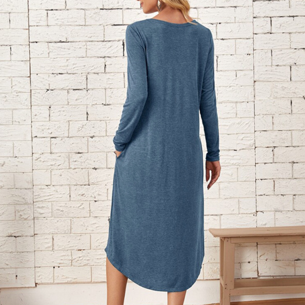 Ladies midi shirt dress with long sleeves - Cassy-5