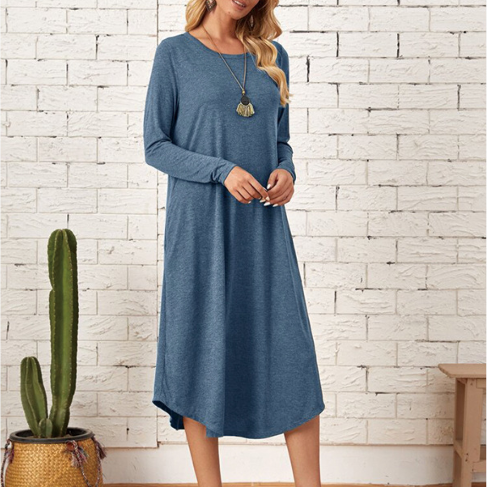 Ladies midi shirt dress with long sleeves - Cassy-4