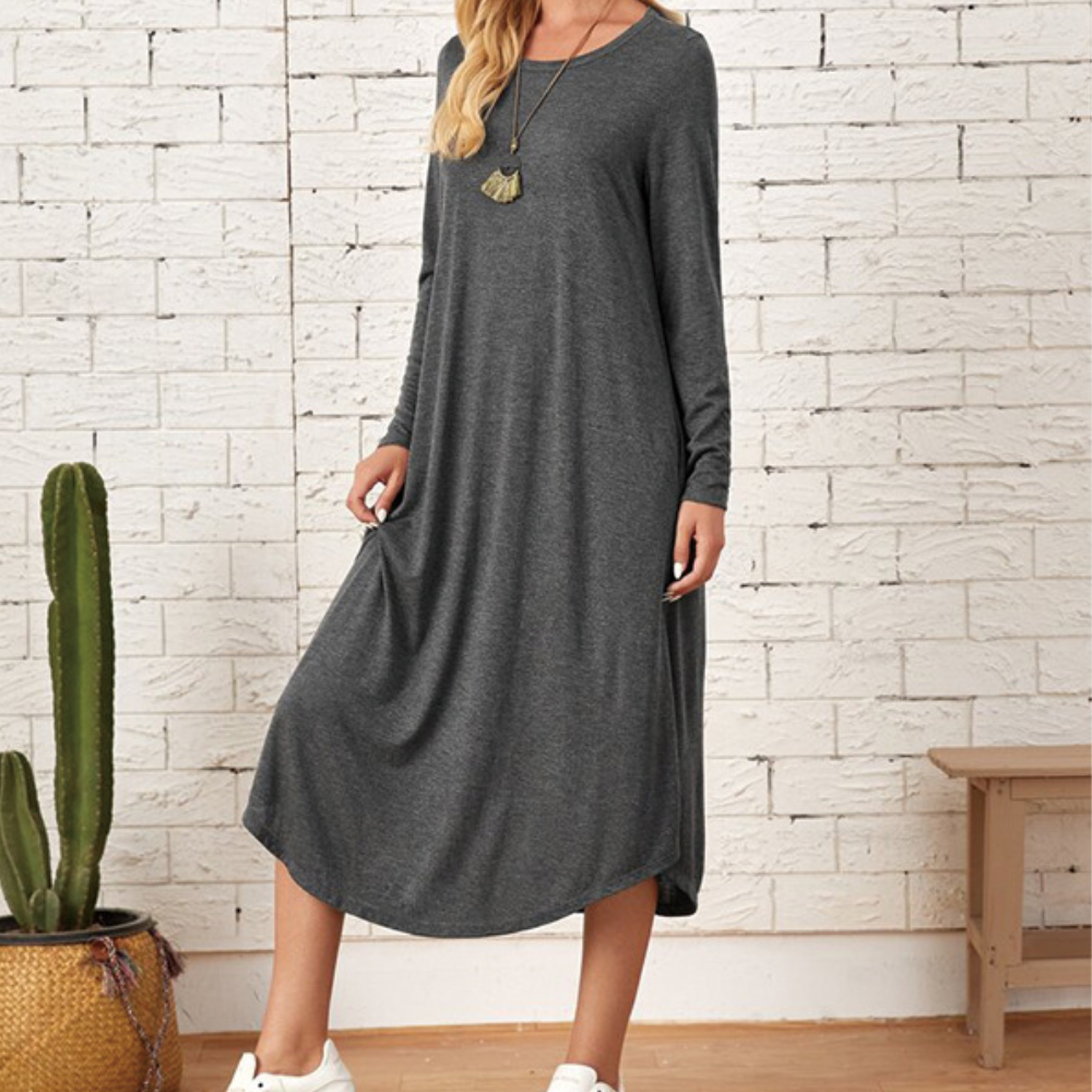 Ladies midi shirt dress with long sleeves - Cassy-6
