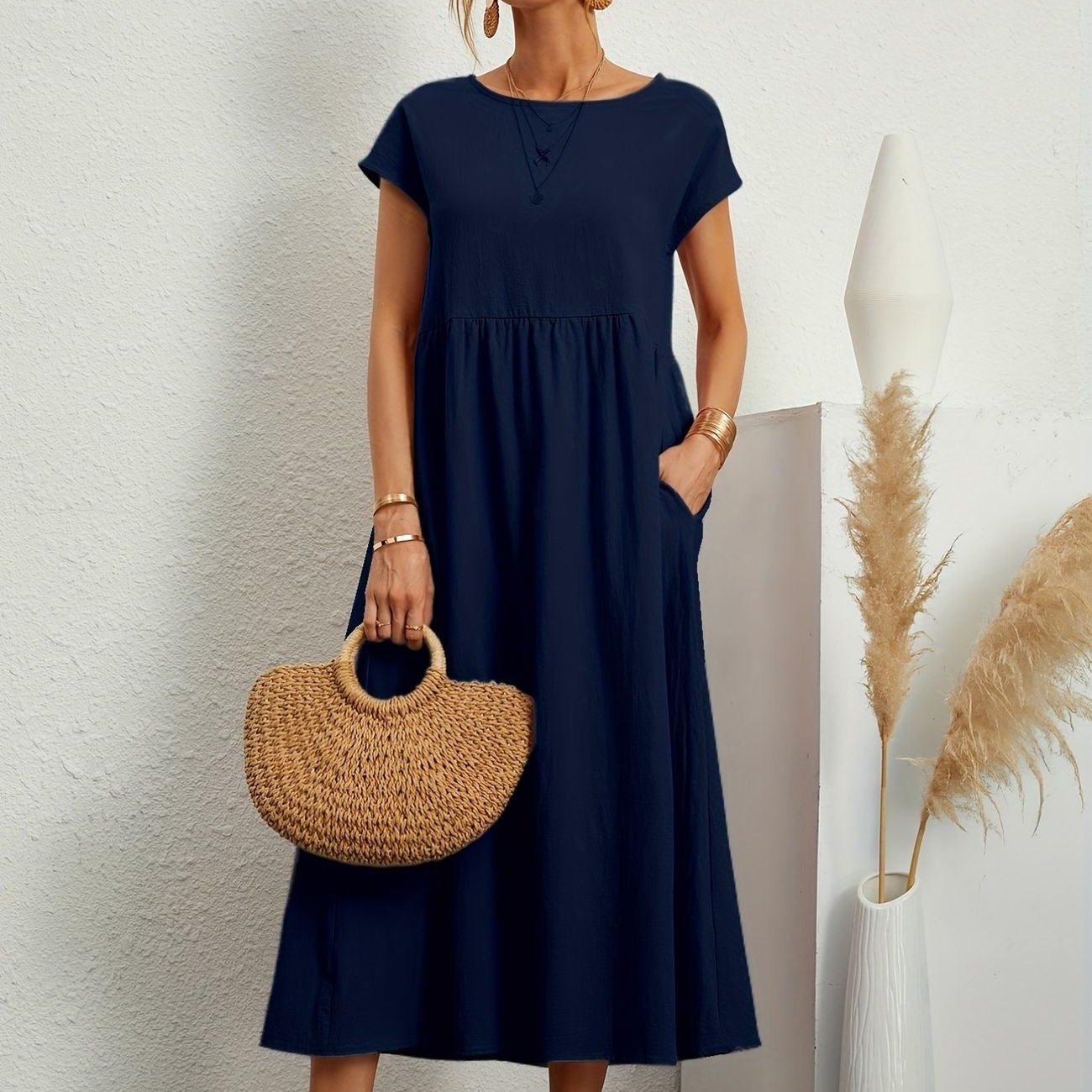 Variant image for Women’s Elegant Round Neck Dress Flowing Cut - Camille-57