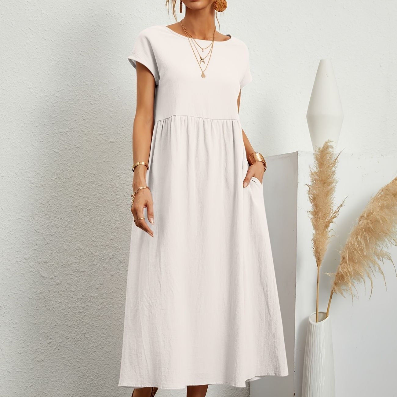 Women’s Elegant Round Neck Midi Dress - Camille