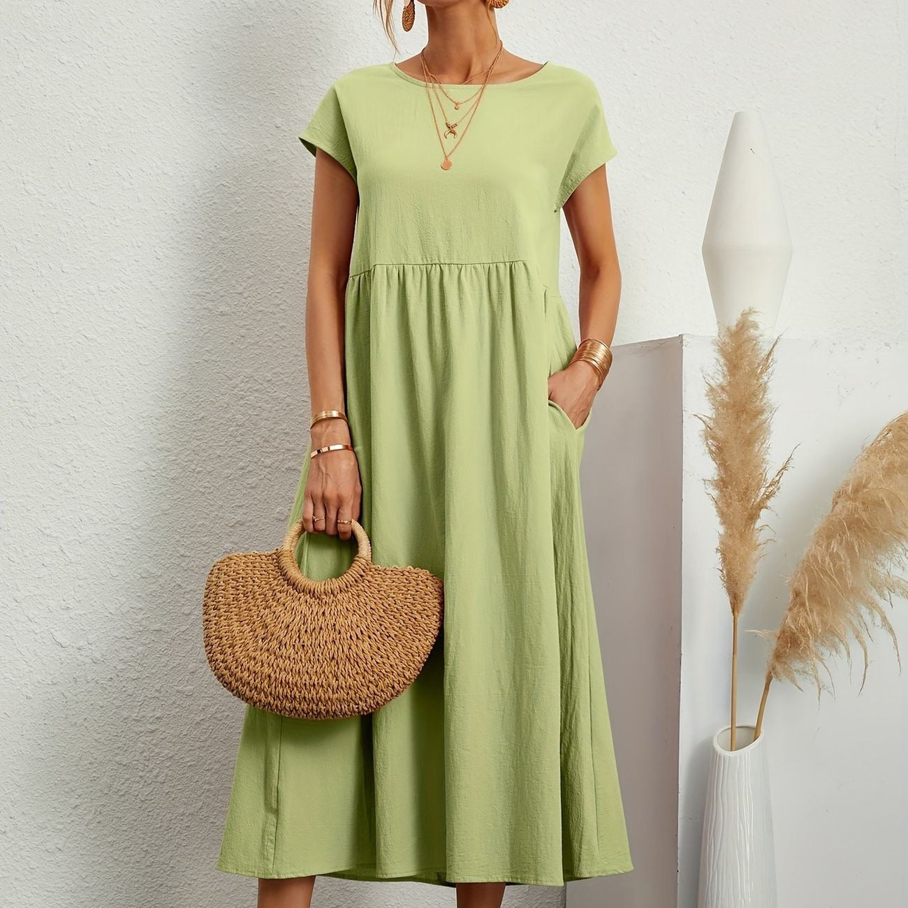 Women’s Elegant Round Neck Midi Dress - Camille