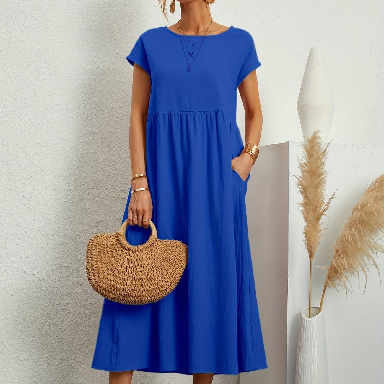 Variant image for Women’s Elegant Round Neck Dress Flowing Cut - Camille-33