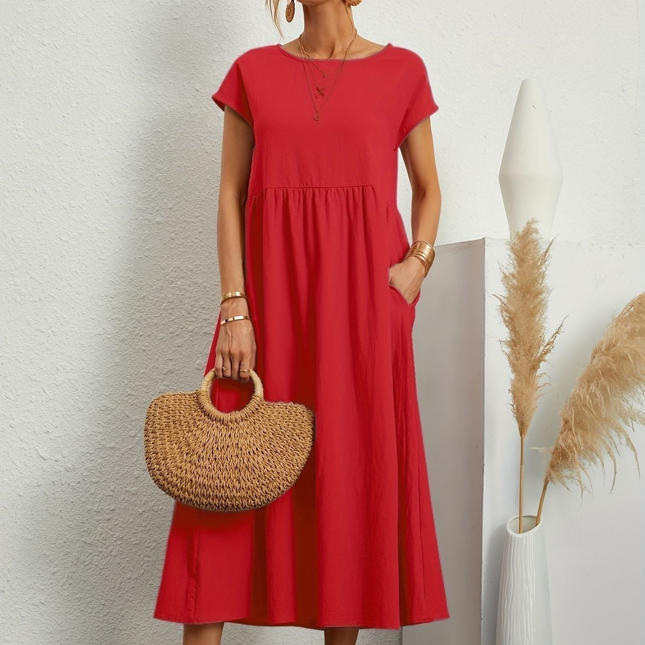 Variant image for Women’s Elegant Round Neck Dress Flowing Cut - Camille-49