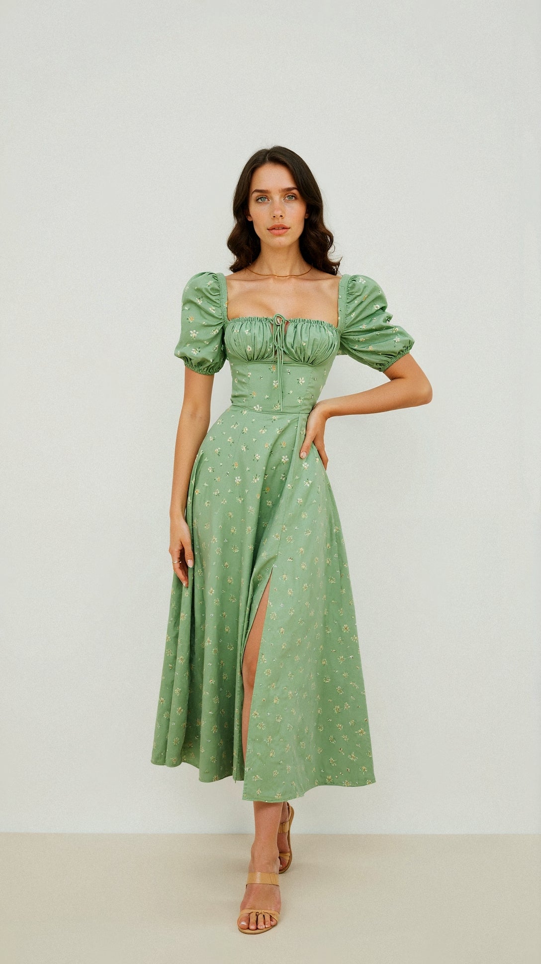 Midi Dress with Square Neckline - Celeste