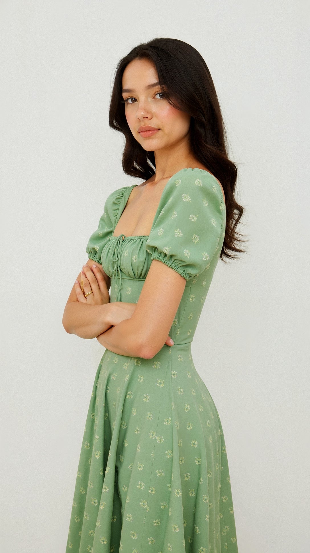 Midi Dress with Square Neckline - Celeste