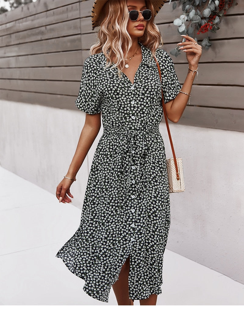 Variant image for Women’s Summer Dress Button Front Belted Waist - Svea-13