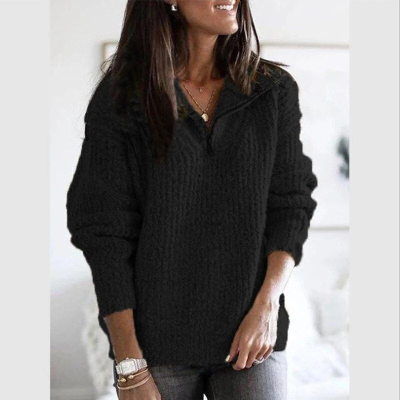 Women’s Modern Zipped V Collar Sweater - Sienna