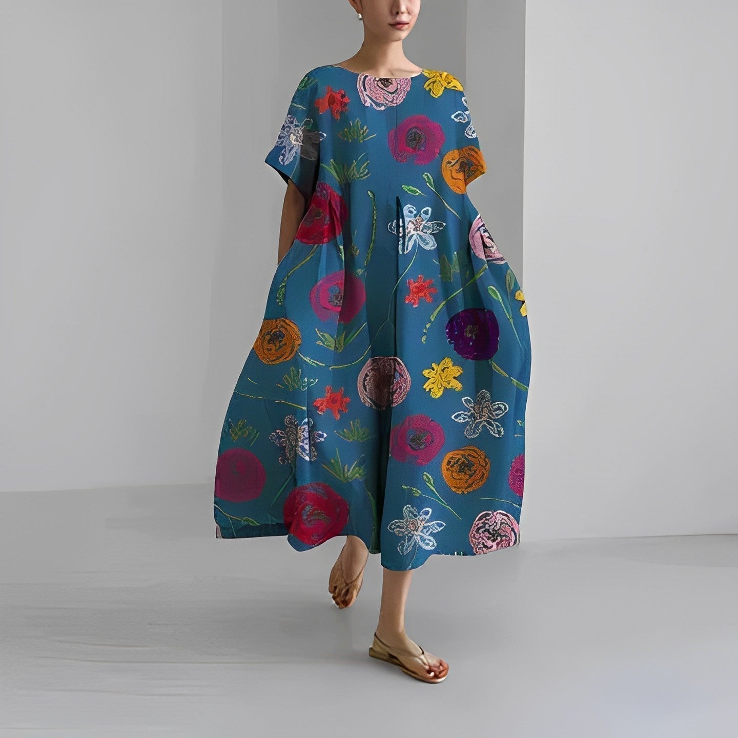 Women’s Boho Floral Summer Midi Dress - Rosa