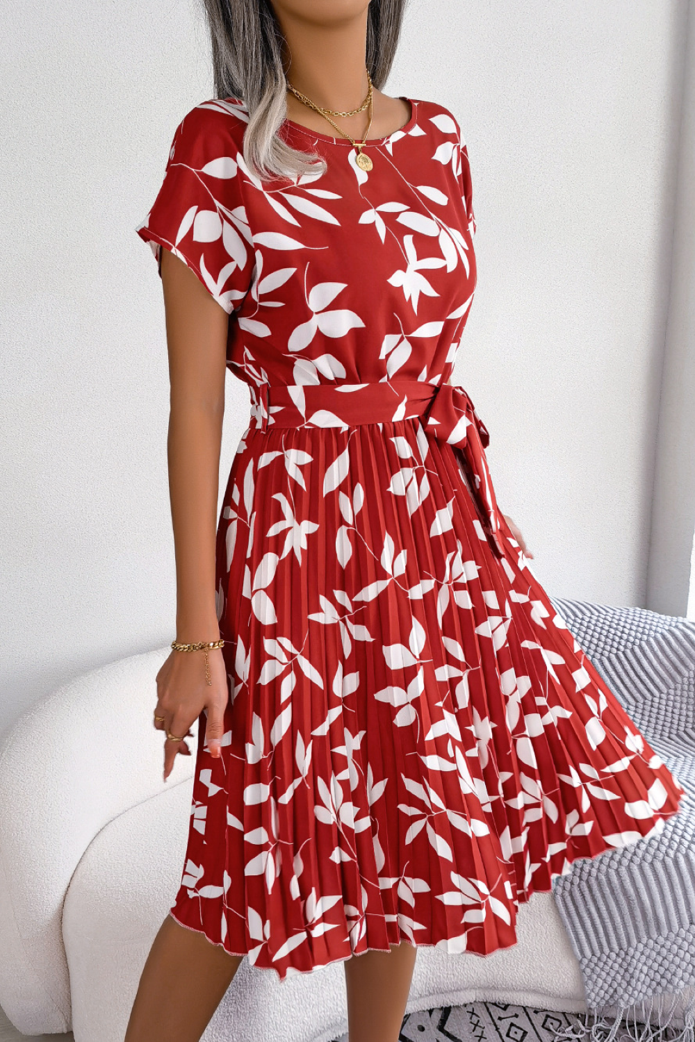 Ladies Leaves Print Midi Summer Dress - Lissora-5