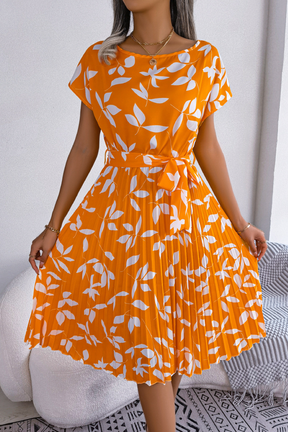 Ladies Leaves Print Midi Summer Dress - Lissora-6
