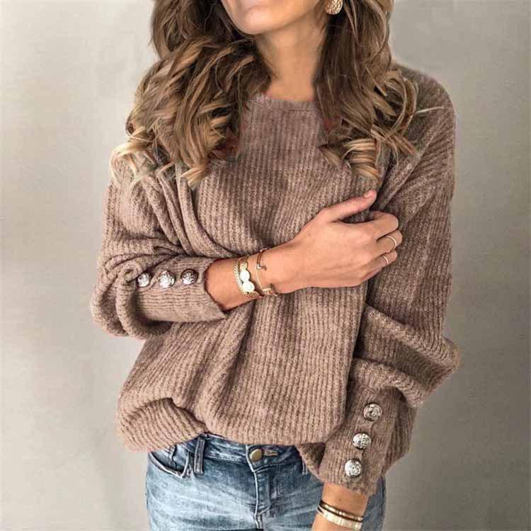 Variant image for Women’s Long Sleeve Knit Sweater with Button Placket - Elegant Comfort-49