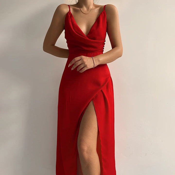 Women’s Elegant V Neck Slit Dress - Andromeda