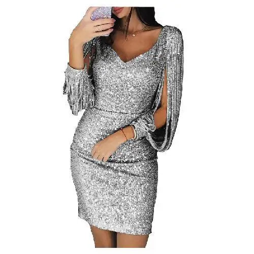 Women’s Elegant Glitter Cocktail Mini Dress - Anika