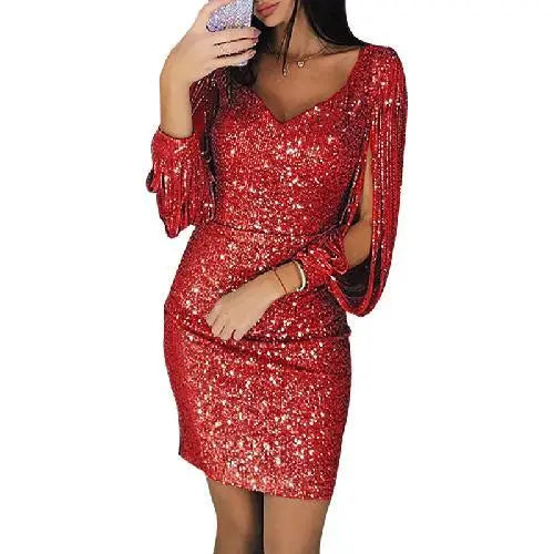 Women’s Elegant Glitter Cocktail Mini Dress - Anika
