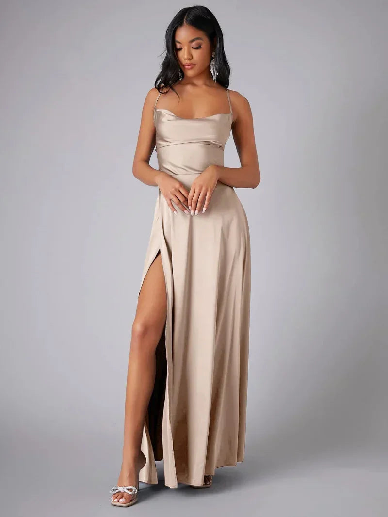 Women Elegant Draped with Spaghetti Carriers Maxi Dress - Alvaree