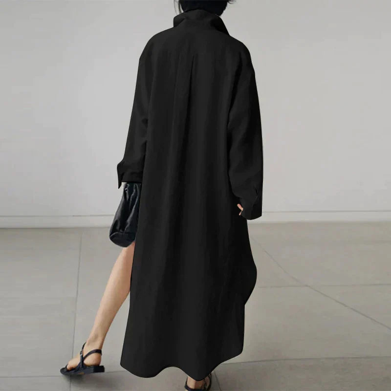 Women Button-Up Shirt Dress with Side Slit | Giselle