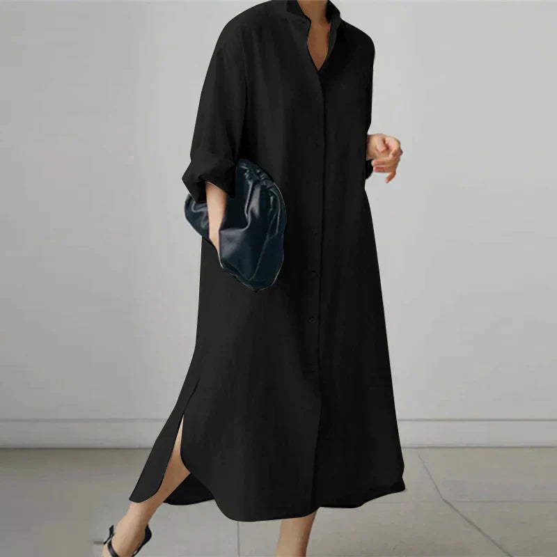 Women Button-Up Shirt Dress with Side Slit | Giselle